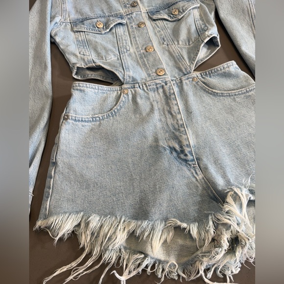 ZARA Denim Cut Out Romper Playsuit Frayed Shorts Size XS - Picture 7 of 11